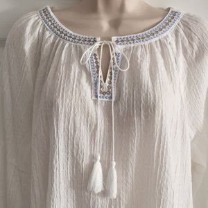 Ruby Rd White Gauze Boho Top Size M